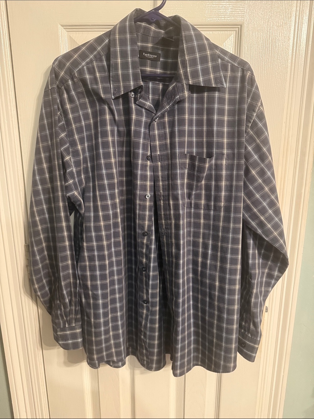 Van Heusen Men’s Navy and Gray Plaid Dress Shirt